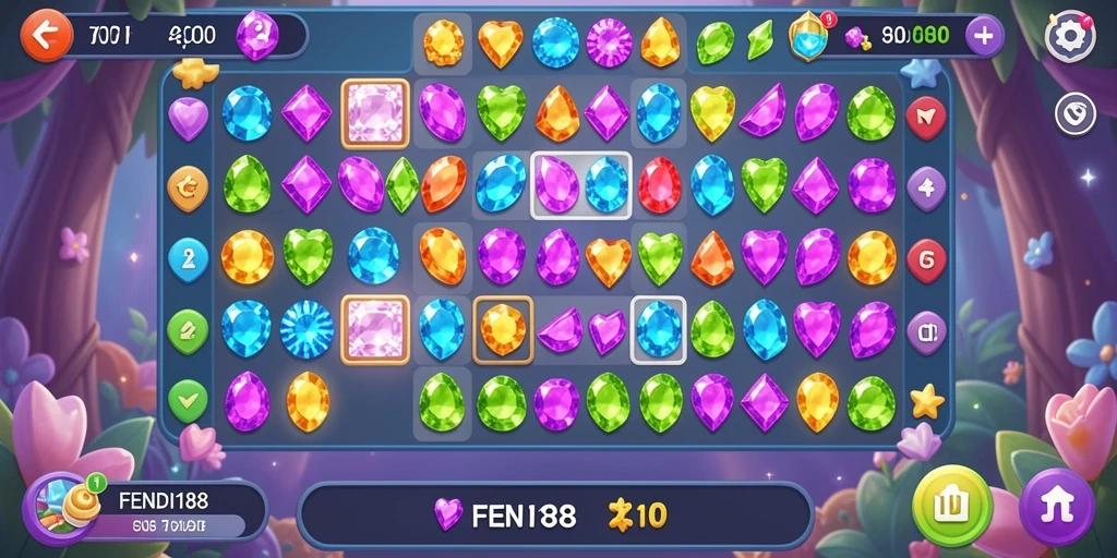 Tampilan gameplay FENDI188 yang menawan dengan permata berwarna-warni.