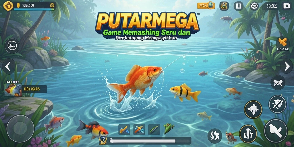 Gameplay PUTARMEGA yang menampilkan momen menangkap ikan.